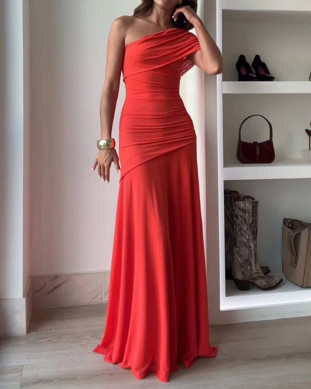 Ada - Flowy One-Shoulder Ruched Maxi Dress for Women