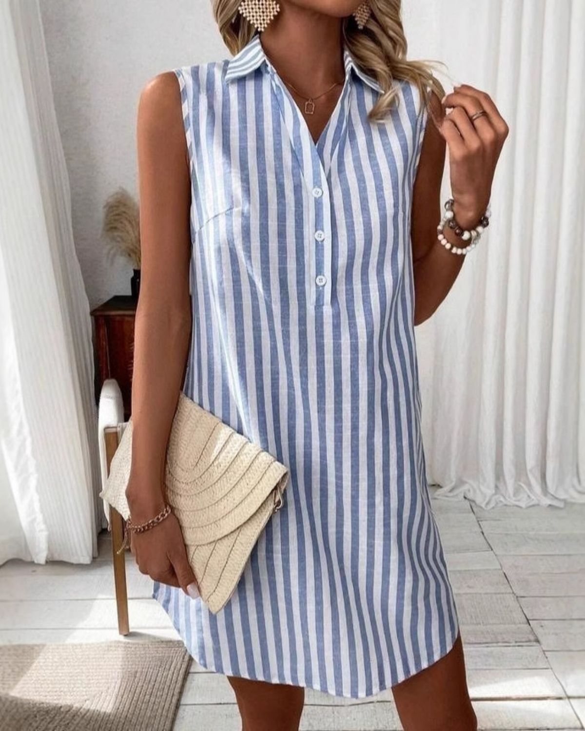 Eliza - Stylish Sleeveless Striped Button-Up Dress for Women