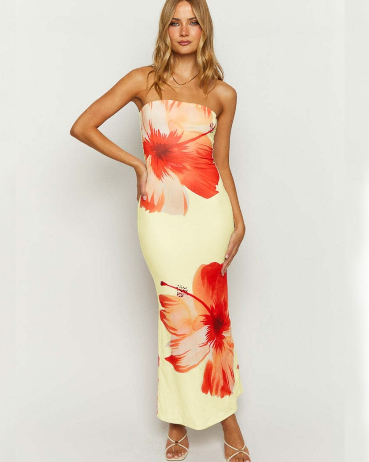 Ella - Elegant Strapless Floral Holiday Maxi Dress for Women