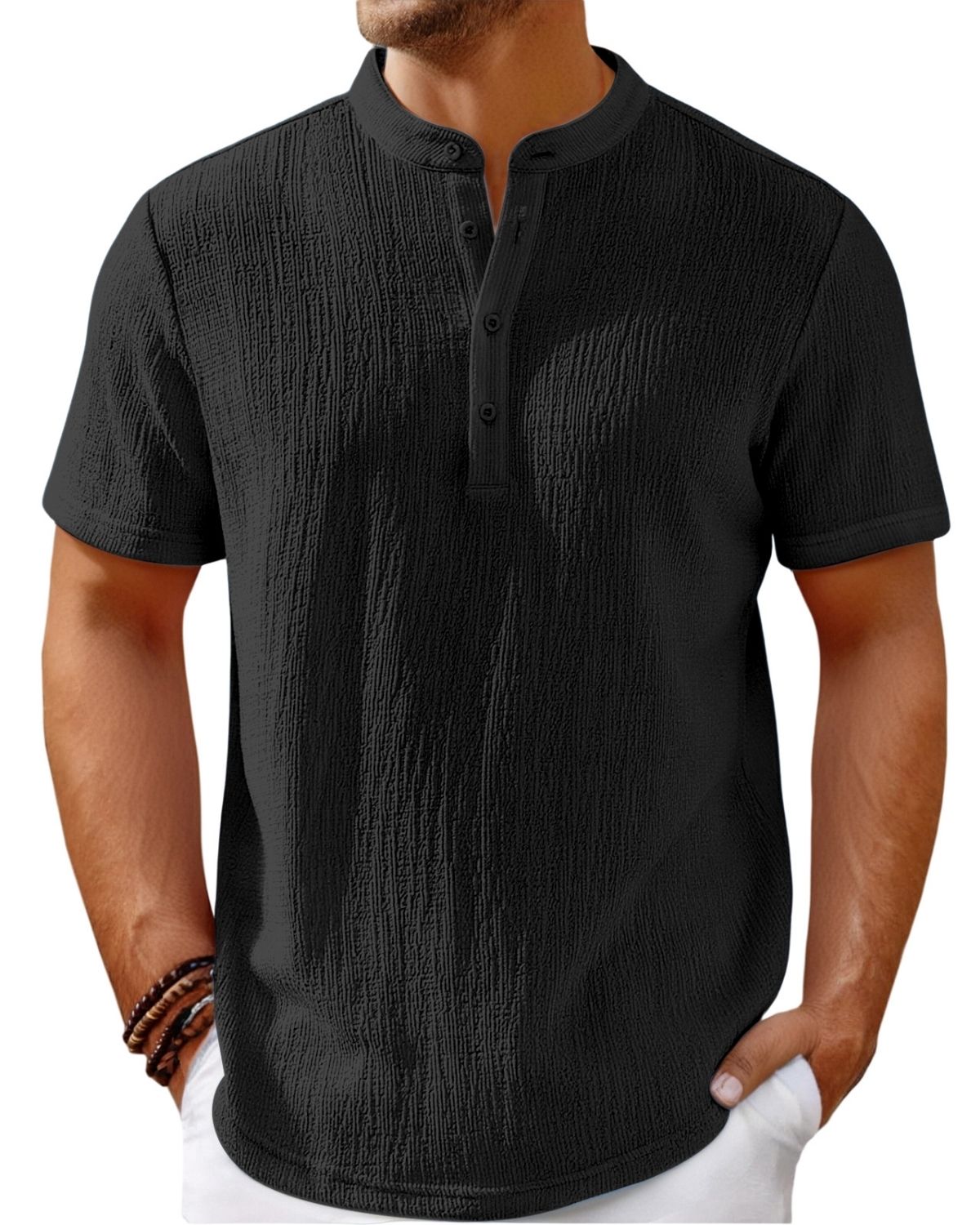 Armando - Relaxed Crinkle-Texture Henley Shirt for Men