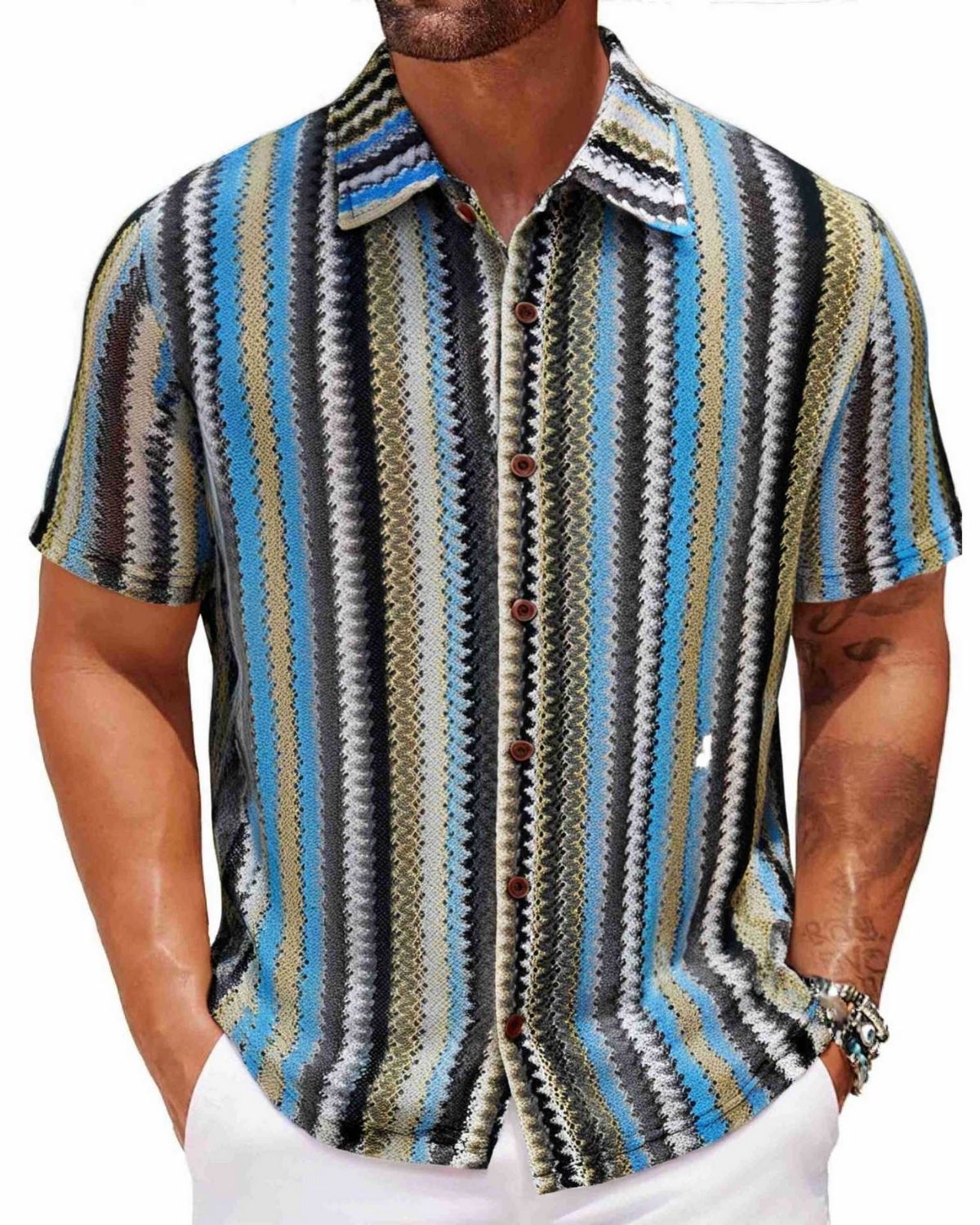 Aurelio - Casual Zigzag Print Short Sleeve Shirt for Men