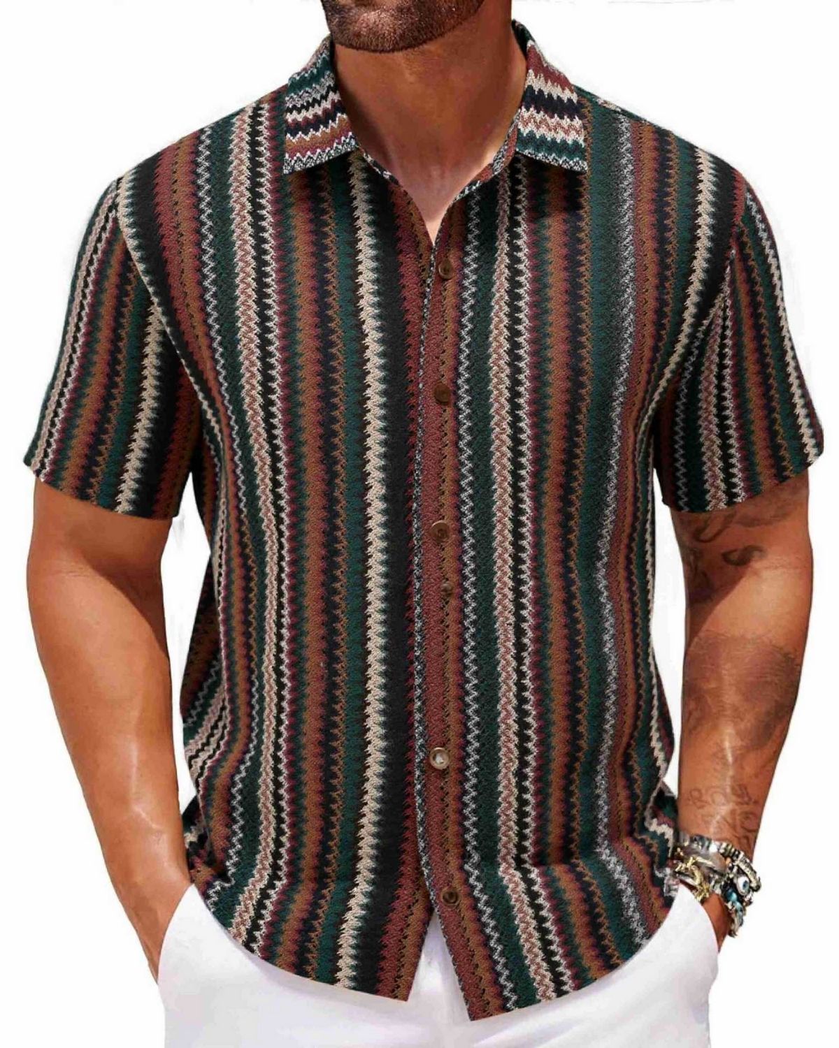 Aurelio - Casual Zigzag Print Short Sleeve Shirt for Men