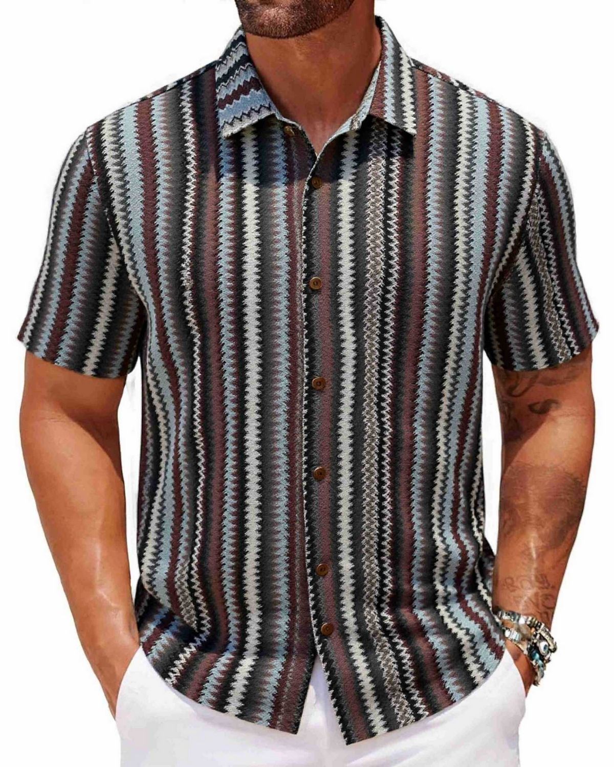 Aurelio - Casual Zigzag Print Short Sleeve Shirt for Men