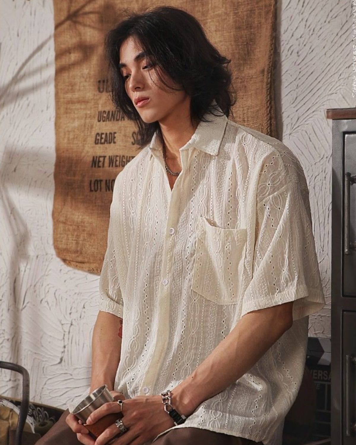 Bailey - Trendy Embroidered Oversized Short Sleeve Shirt for Men