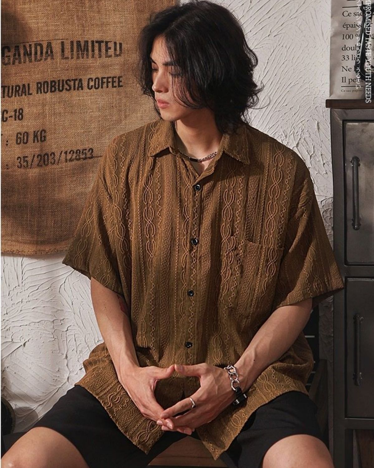 Bailey - Trendy Embroidered Oversized Short Sleeve Shirt for Men