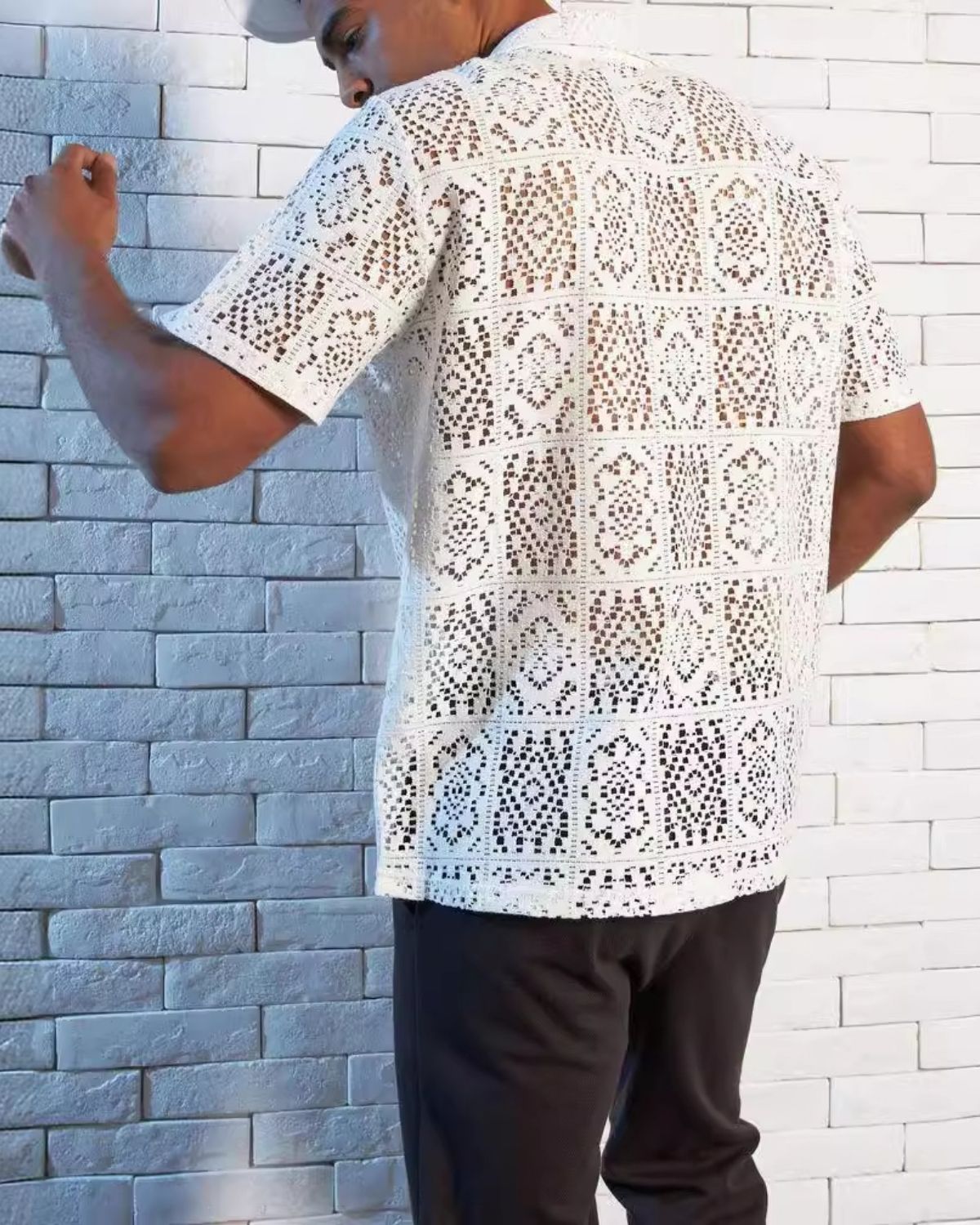 Bearwin - Casual White Open-Knit Shirt for Men