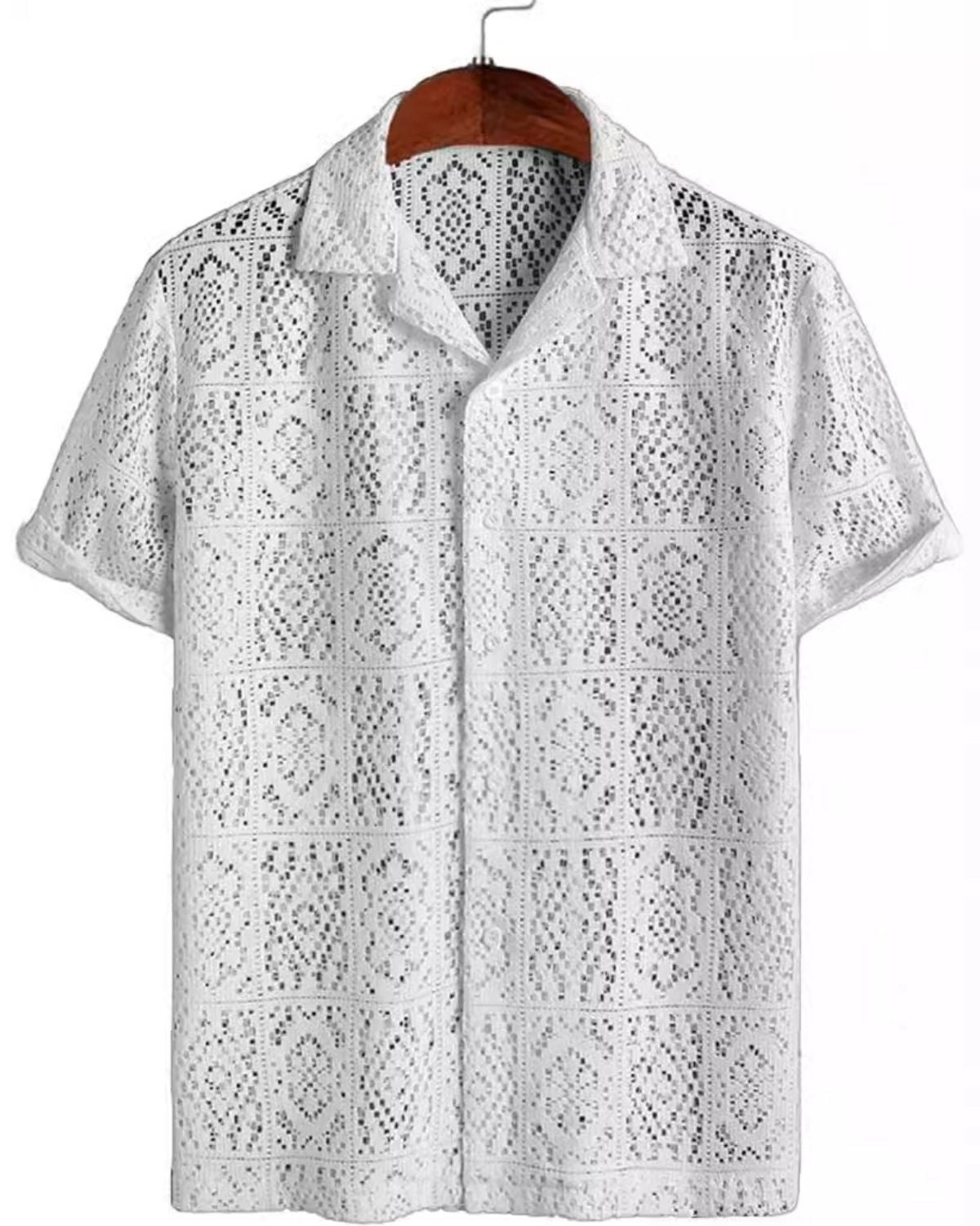 Bearwin - Casual White Open-Knit Shirt for Men