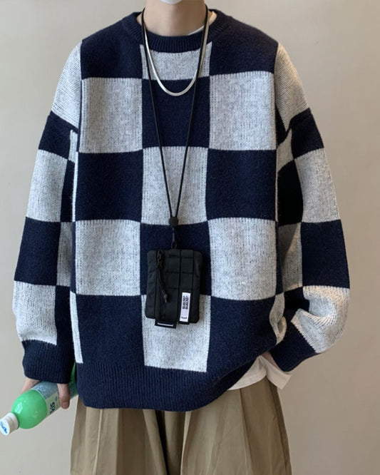 Bam - Relaxed Checkerboard Knit Jumper for Men