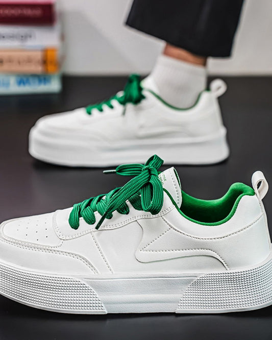 Yves - Casual White Trainers with Green Accents for Men