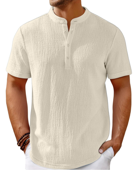 Armando - Relaxed Crinkle-Texture Henley Shirt for Men