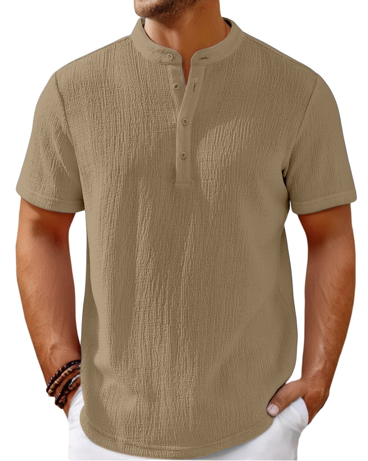 Armando - Relaxed Crinkle-Texture Henley Shirt for Men