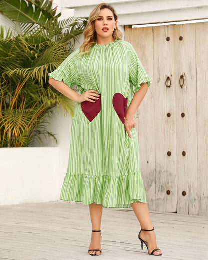 Zyla - Stylish Striped Midi Dress with Heart Pockets for Women