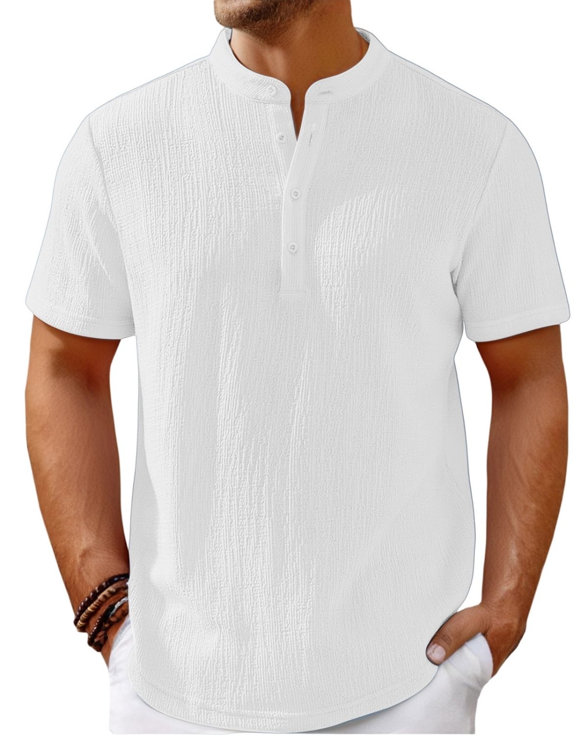 Armando - Relaxed Crinkle-Texture Henley Shirt for Men