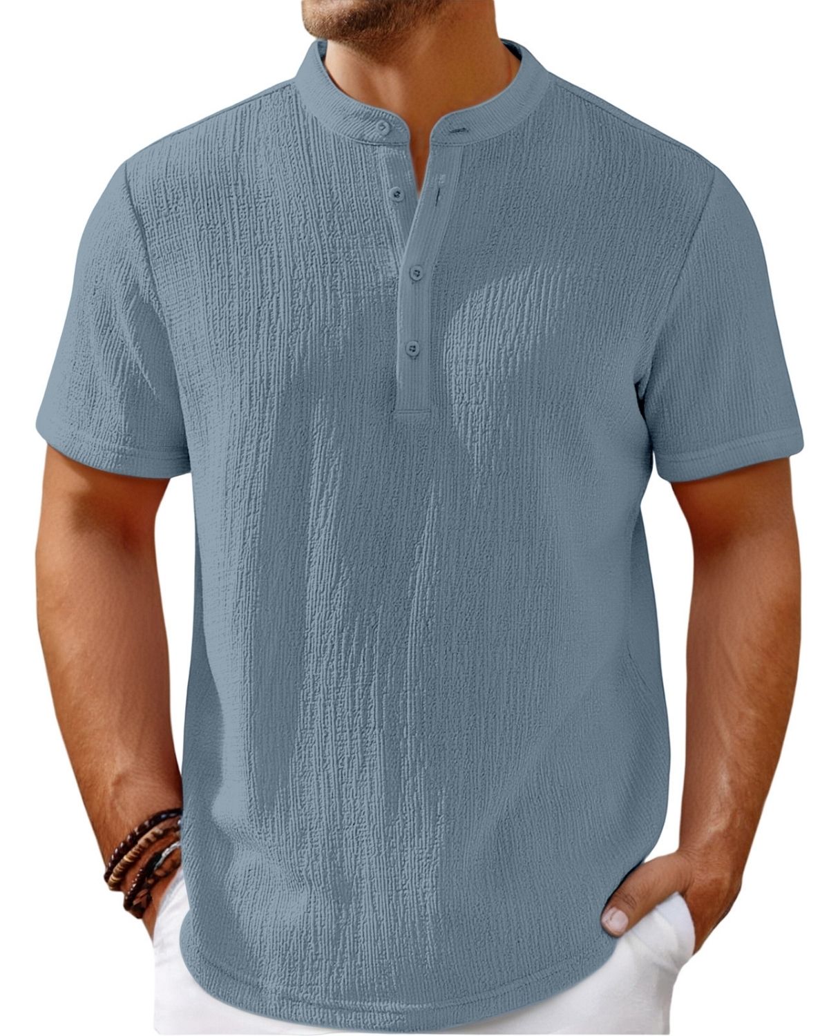 Armando - Relaxed Crinkle-Texture Henley Shirt for Men