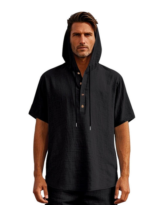 Arron - Classic Sage Green Linen Hooded Shirt for Men