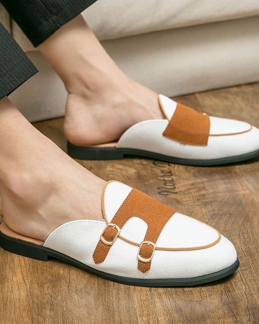 Jyrill - Classic Two-Tone Backless Buckle Loafers for Men