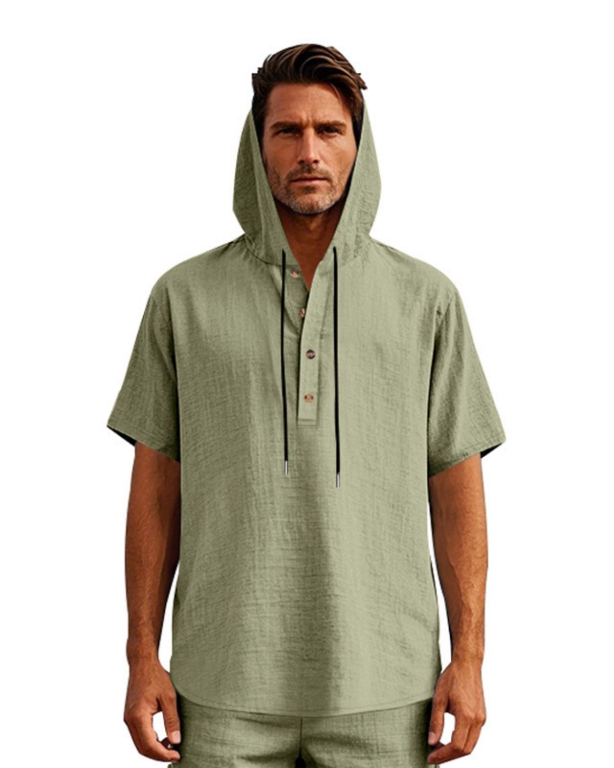 Arron - Classic Sage Green Linen Hooded Shirt for Men