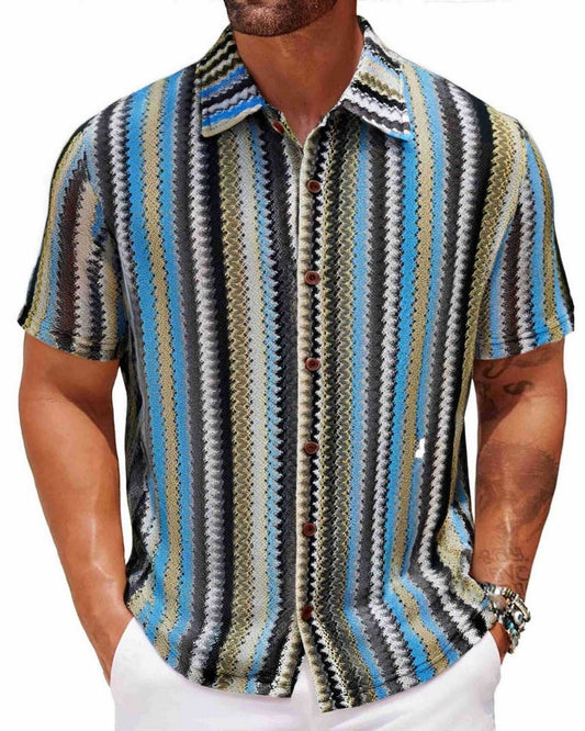Aurelio - Casual Zigzag Print Short Sleeve Shirt for Men