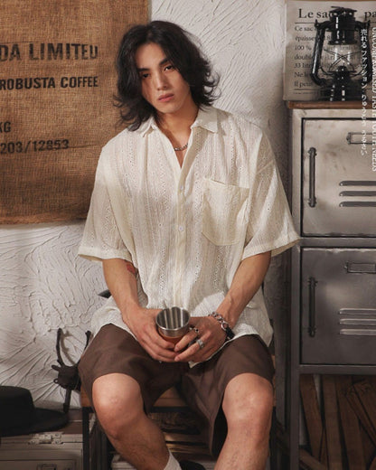Bailey - Trendy Embroidered Oversized Short Sleeve Shirt for Men