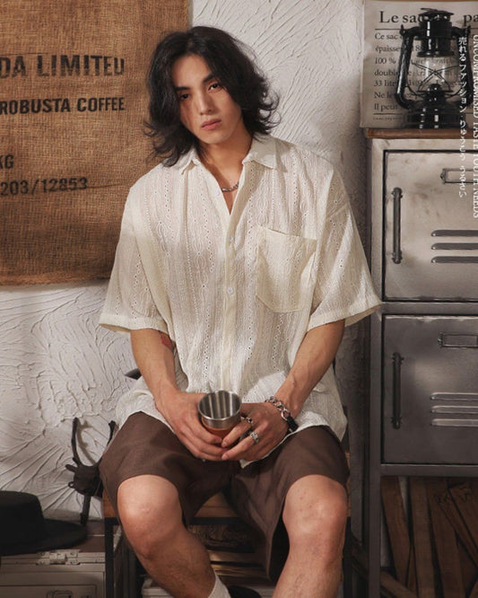 Bailey - Trendy Embroidered Oversized Short Sleeve Shirt for Men