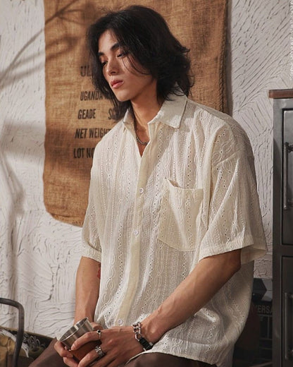 Bailey - Trendy Embroidered Oversized Short Sleeve Shirt for Men