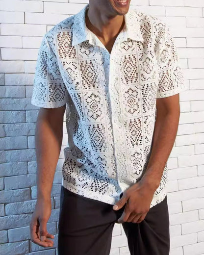 Bearwin - Casual White Open-Knit Shirt for Men