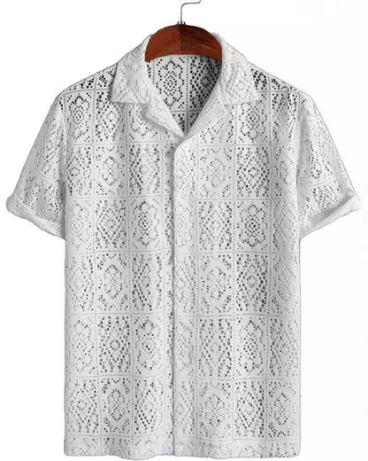 Bearwin - Casual White Open-Knit Shirt for Men